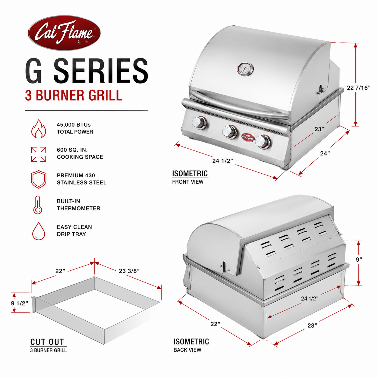Cal Flame G Series 3 Burner Built-In Grill – 45,000 BTUs of Backyard Performance