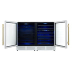 Gemello 48 Inch Side-by-Side Wine and Beverage Cooler in White with Antique Brass Handles, French Door, 9.6 cu. ft.